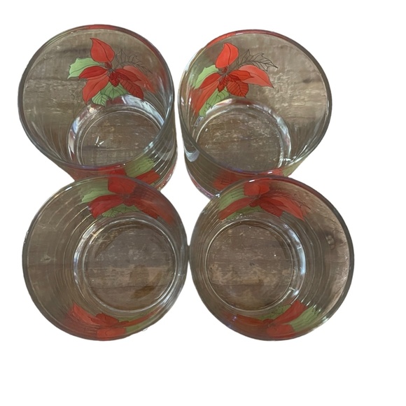 Vintage Block Set of 4 Poinsettia Old Fashion Glasses - Holiday Christmas - Picture 3 of 5